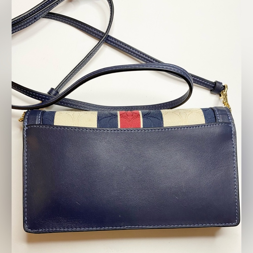 Coach Anna Foldover Clutch Crossbody Bag Cream and Red/Navy Stripe EUC! - Picture 8 of 10
